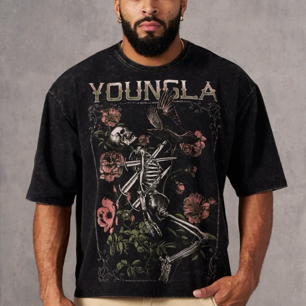 YoungLA Black Graphic Skeleton Tee